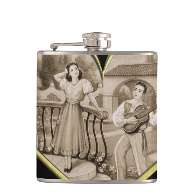 Vintage Romance couple, man and woman love Flask (Front)
