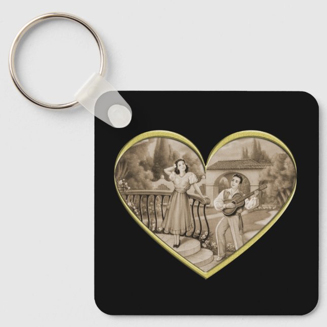 Vintage Romance couple, man and woman love Keychain (Front)