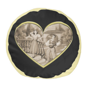 Vintage Romance couple, man and woman love Pouf