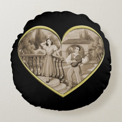 Vintage Romance couple man and woman love Round Pillow