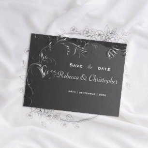 Vintage Romance Dark Silver Wedding Announcement Postcard