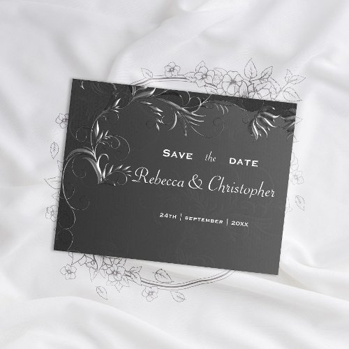 Vintage Romance Dark Silver Wedding  Announcement Postcard