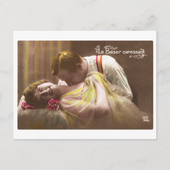 Vintage Romance French Caresses & Kisses Postcard by seemonkee at Zazzle