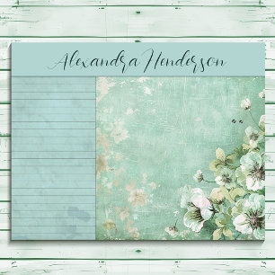 Vintage Romance Green and Cream Floral Large Notepad