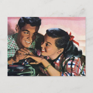 Vintage Romance, High School Sweethearts in Love Postcard