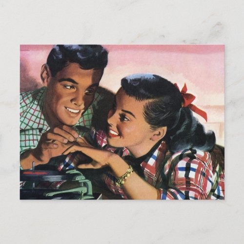 Vintage Romance High School Sweethearts in Love Postcard