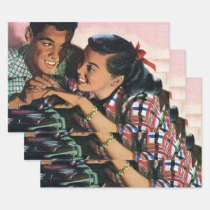 Vintage Romance, High School Sweethearts in Love Wrapping Paper Sheets