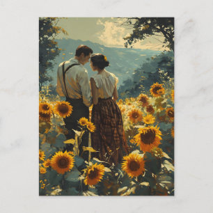 Vintage Romance in Sunflower Fields Postcard