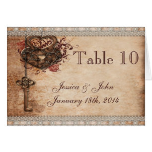 Vintage Romance Key & Hearts Wedding Table Number