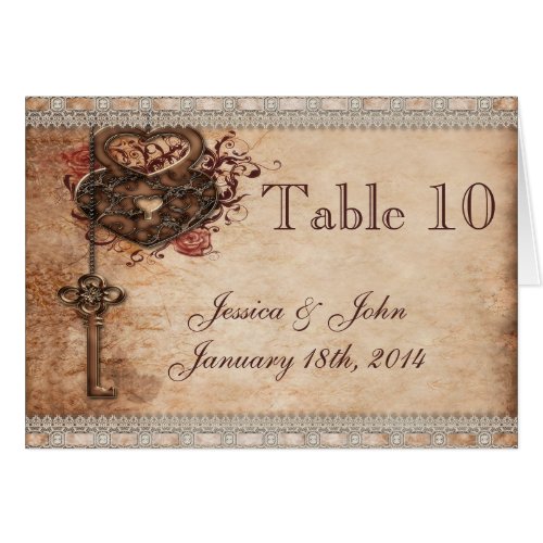 Vintage Romance Key  Hearts Wedding Table Number