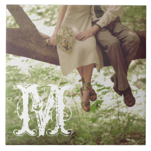 Vintage Romance Love Couple Monogram Display Tile