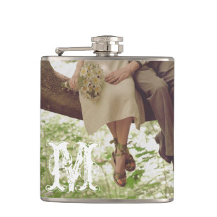 Vintage Romance Love Couple Monogram Whiskey Flask