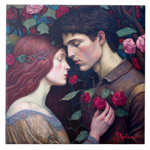 Vintage Romance Lovers Couple Ceramic Tile
