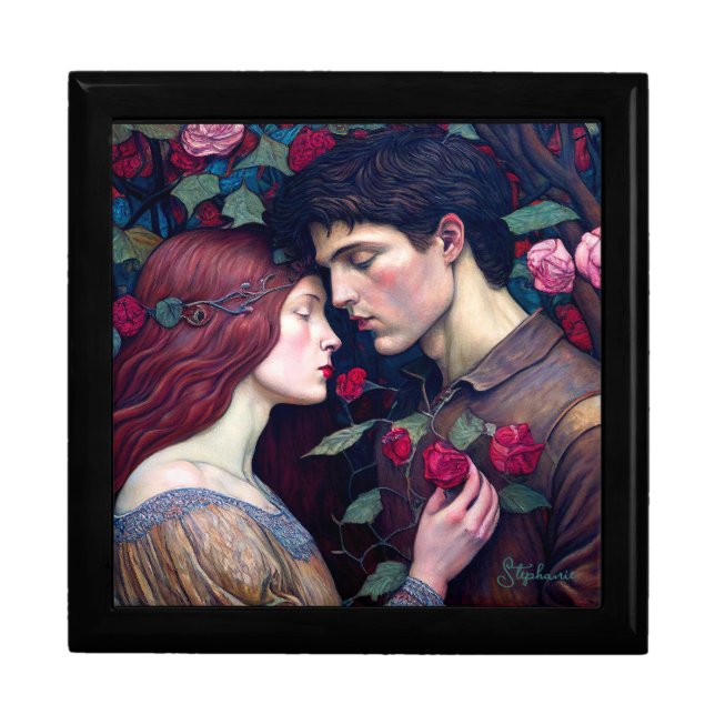 Vintage Romance Lovers Couple Pink Rose Gift Box (Front)