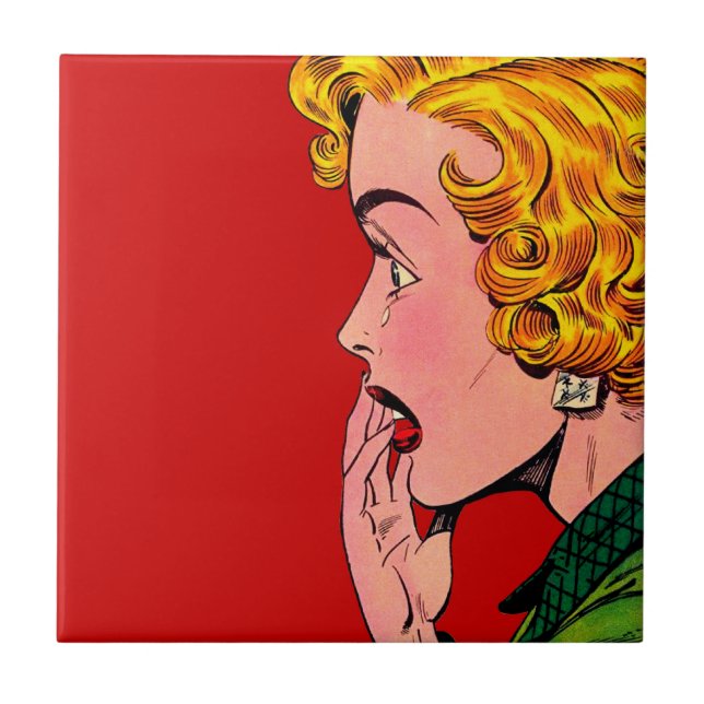 Vintage Romance Novel Girl Comic Art Ceramic Tile (Front)