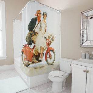 Vintage Romance on a Red Scooter Shower Curtain
