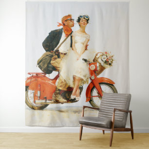 Vintage Romance on a Red Scooter Tapestry