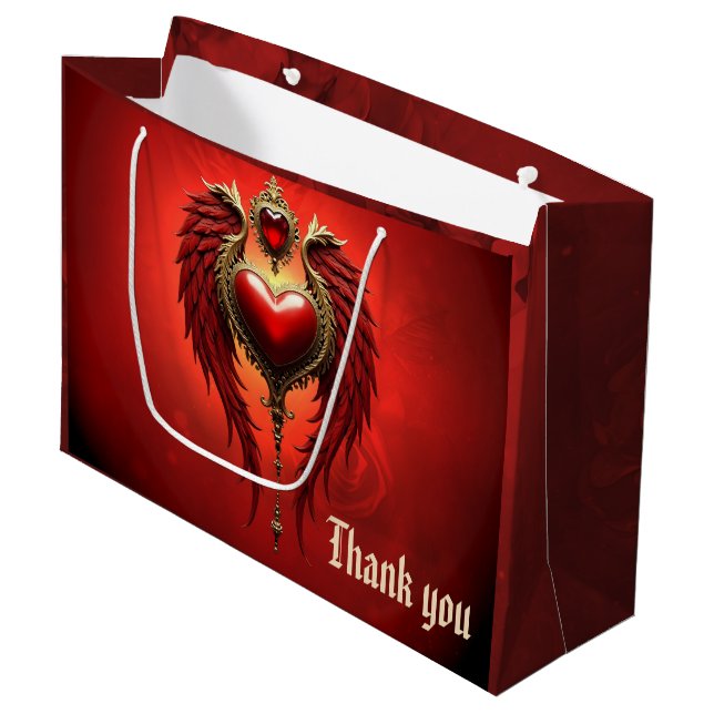 Vintage romance with a heart and wings.  large gift bag (Front Angled)