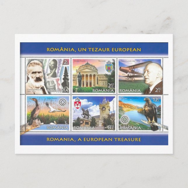 Vintage Romania Stamp Set  Postcard (Front)
