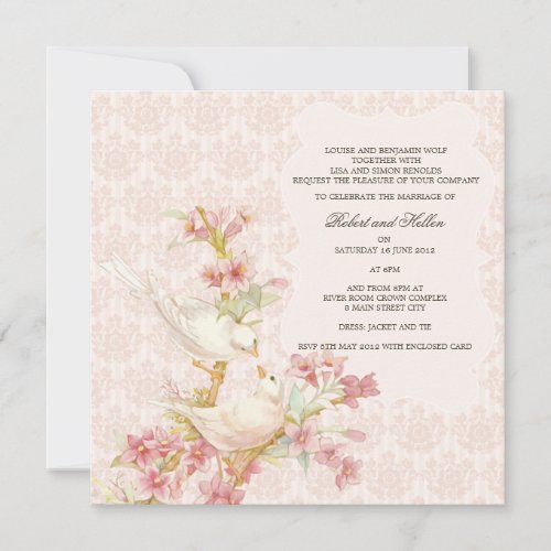 Vintage Romantic Birds in Love Wedding Invitation