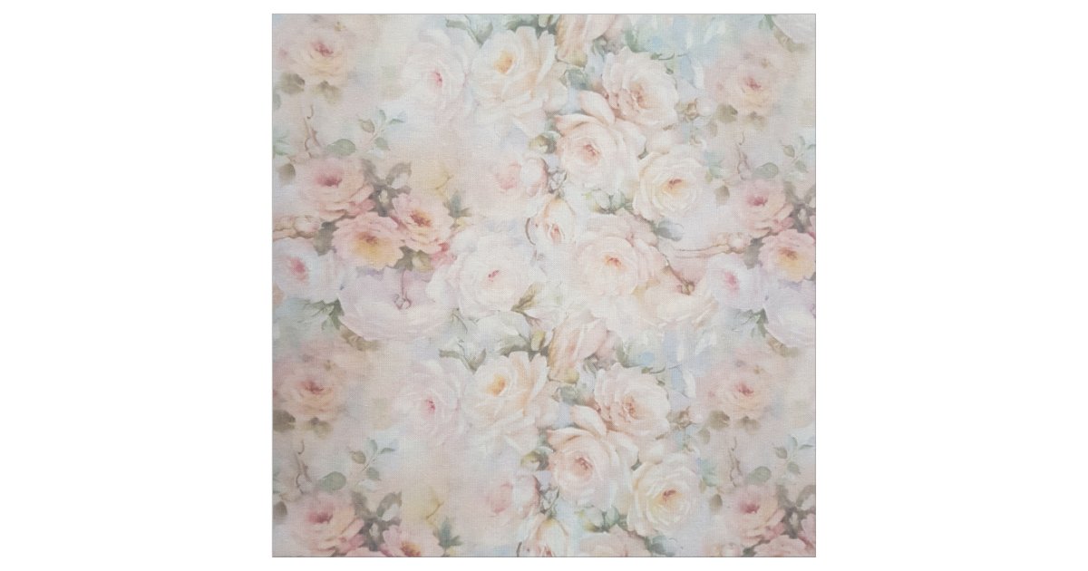 Vintage romantic blush pink ivory roses floral fabric | Zazzle