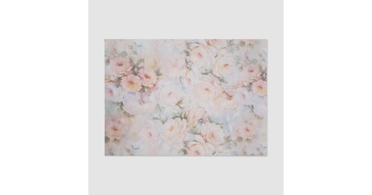 Vintage romantic blush pink ivory roses floral tissue paper | Zazzle