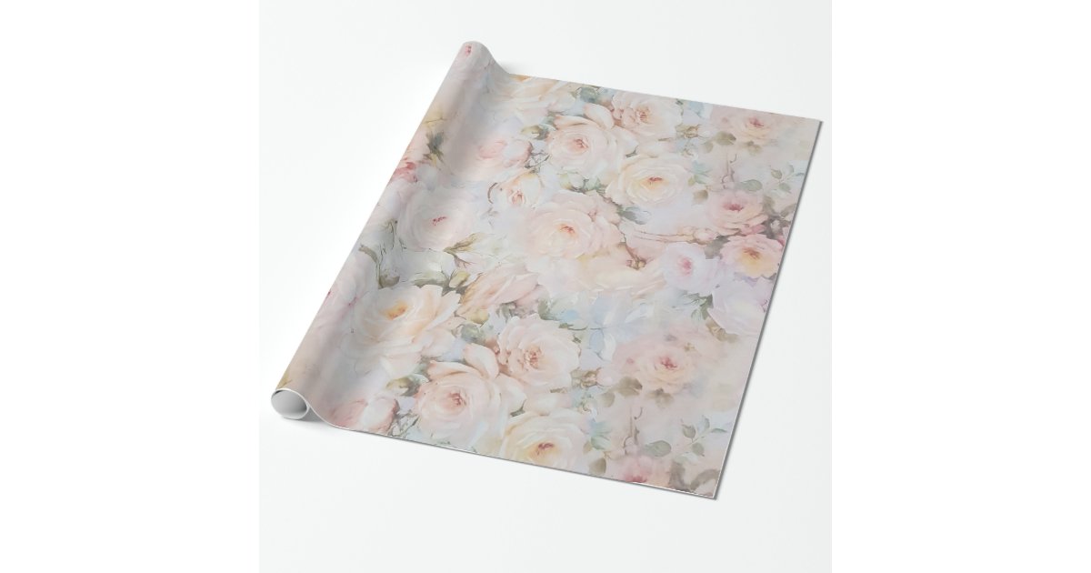 Vintage romantic blush pink ivory roses floral wrapping paper | Zazzle