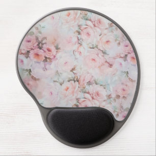 Vintage romantic blush pink teal elegant roses gel mouse pad