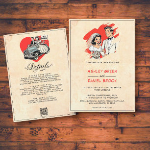 Vintage Romantic Bride and Groom 50s Comic Wedding Invitation