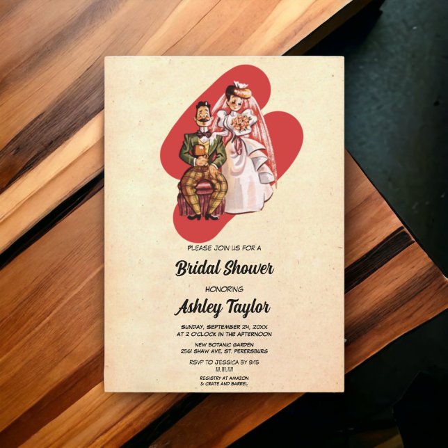 Vintage Romantic Bride Groom Retro Bridal Shower Invitation (Creator Uploaded)