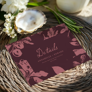 Vintage Romantic burgundy floral Wedding Details Enclosure Card
