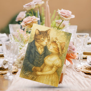 Vintage Romantic Cat Pride and Prejudice Birthday Foil Holiday Card
