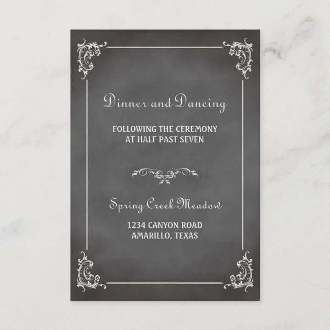 Vintage romantic chalkboard reception enclosure card (Front)