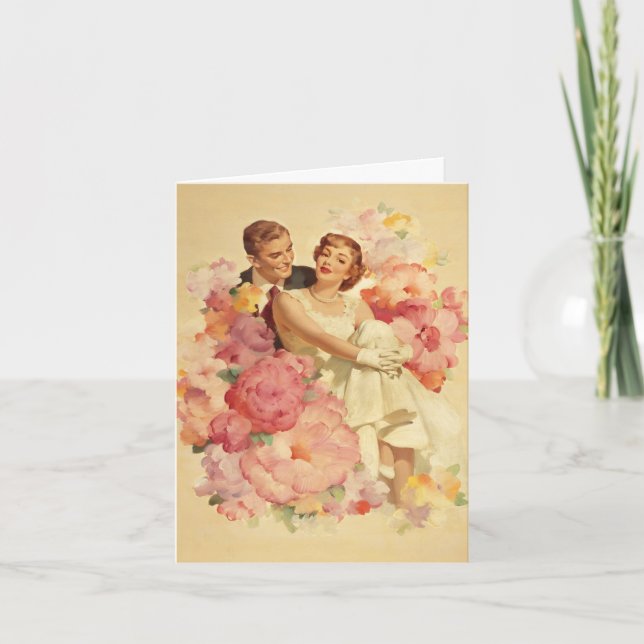 Vintage Romantic Couple and Flowers Card (Front)