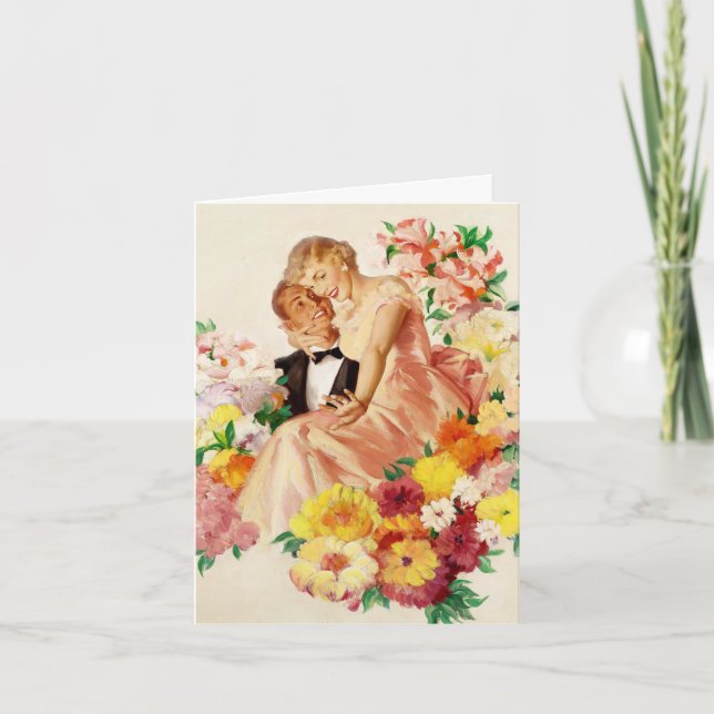 Vintage Romantic Couple and Flowers Card (Front)
