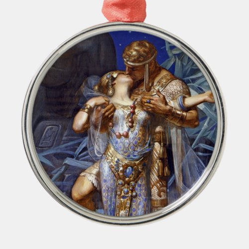 Vintage Romantic Couple Anthony and Cleopatra Kiss Metal Ornament