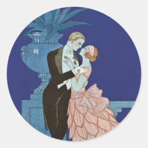 Vintage Romantic Couple ~ "Oui" Classic Round Sticker