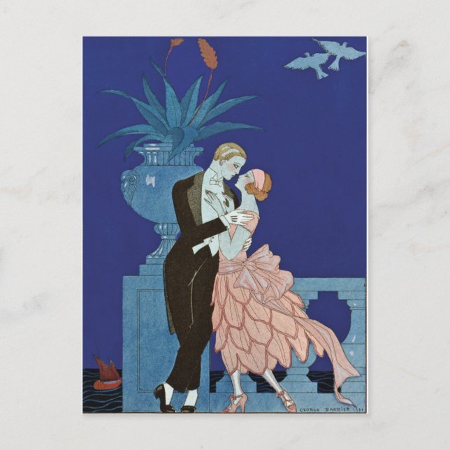 Vintage Romantic Couple ~ "Oui" Postcard (Front)