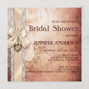 Vintage Romantic Damask Floral Lace Bridal Shower Invitation
