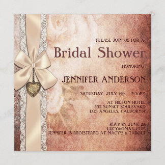 Vintage Romantic Damask Floral Lace Bridal Shower Invitation