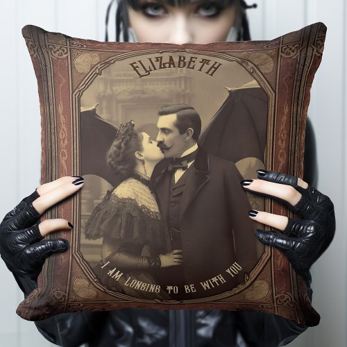 Vintage Romantic Dracula Kissing Vampire Gothic  Throw Pillow