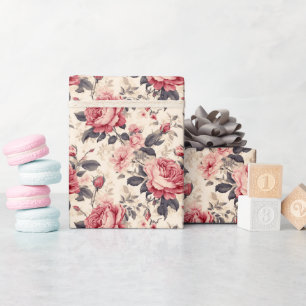 Vintage Romantic Dusty Rose Floral Wrapping Paper