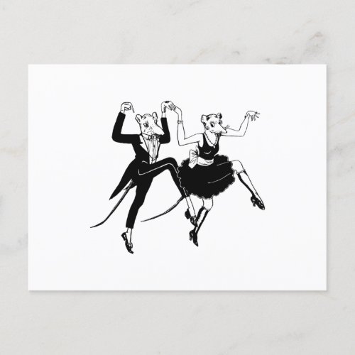 Vintage Romantic Elegant Dancing Mouse Couple Postcard