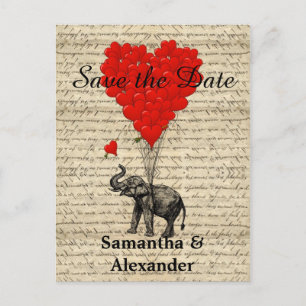 Vintage romantic elephant save the date announcement postcard