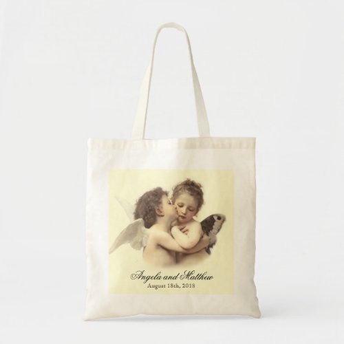 Vintage Romantic First Kiss Wedding Tote Bag