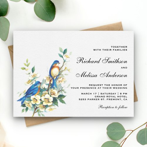 Vintage Romantic Floral Birds Wedding Invitation
