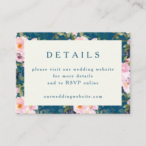 Vintage Romantic Floral Blue Wedding Details QR  Enclosure Card