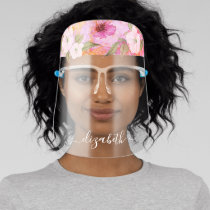 Vintage romantic floral pink chic watercolor name face shield