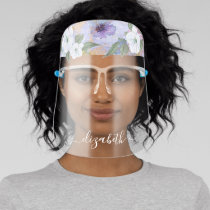 Vintage romantic floral purple blue watercolor face shield