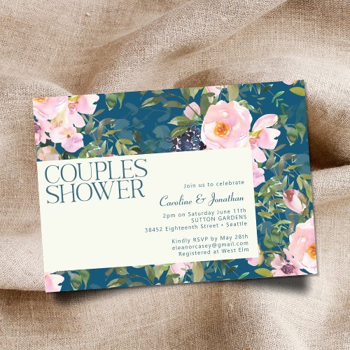Vintage Romantic Florals in Blue Couples Shower Invitation